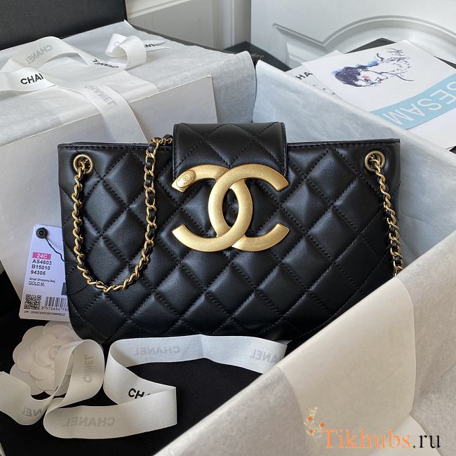Chanel Handbag Lambskin Gold Black 26.5x16.5x5cm - 1