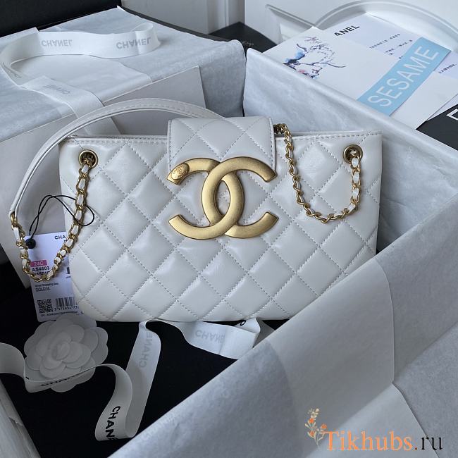 Chanel Handbag Lambskin Gold White 26.5x16.5x5cm - 1