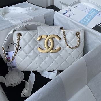 Chanel Handbag Lambskin Gold White 26.5x16.5x5cm