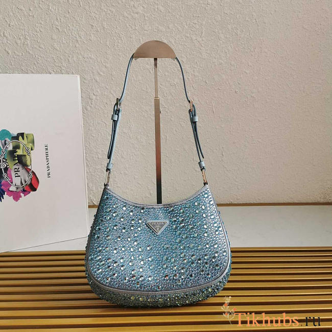 Prada Cleo Satin Bag With Crystals Blue 22x18.5x4.5cm - 1