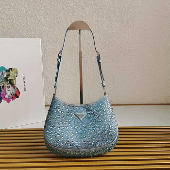 Prada Cleo Satin Bag With Crystals Blue 22x18.5x4.5cm