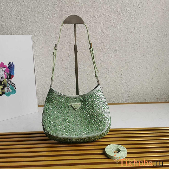 Prada Cleo Satin Bag With Green Crystals 22x18.5x4.5cm - 1