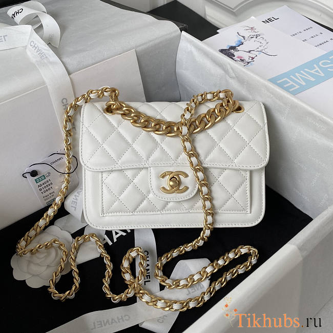 Chanel Flap Bag White Gold Hardware 19x14x6cm - 1