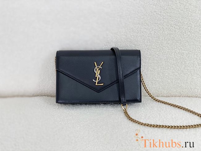 YSL Cassandre Leather Envelope Chain Wallet Black 19x12.5x3.5cm - 1