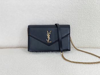 YSL Cassandre Leather Envelope Chain Wallet Black 19x12.5x3.5cm