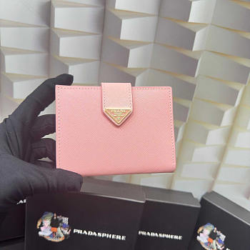 Prada Small Saffiano And Smooth Leather Wallet Pink 10x9x2cm