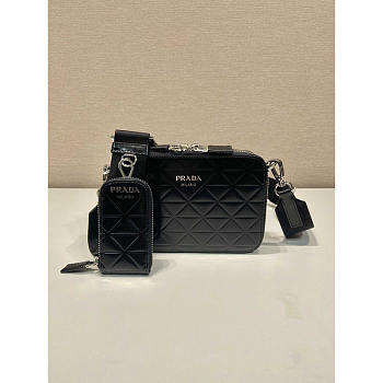 Prada Brique Leather Handbag Black 19x12x5cm
