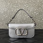 Valentino Small Loco Metallic Calfskin Silver Shoulder Bag 20x11x5cm - 1