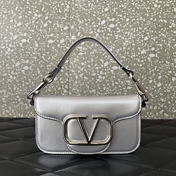 Valentino Small Loco Metallic Calfskin Silver Shoulder Bag 20x11x5cm