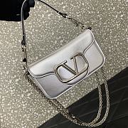 Valentino Small Loco Metallic Calfskin Silver Shoulder Bag 20x11x5cm - 3