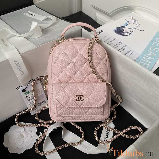 Chanel Backpack Mini Pink Caviar Gold 18x13x9cm - 1