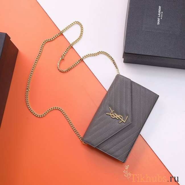 YSL Envelope Woc Grey Gold Hardware Bag 22.5x14x4cm - 1