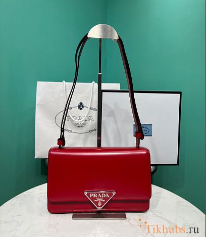 Prada Triangle-Logo Leather Shoulder Bag Red 24x15x6cm - 1