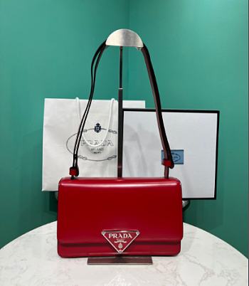 Prada Triangle-Logo Leather Shoulder Bag Red 24x15x6cm
