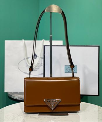 Prada Triangle-Logo Leather Shoulder Bag Brown 24x15x6cm