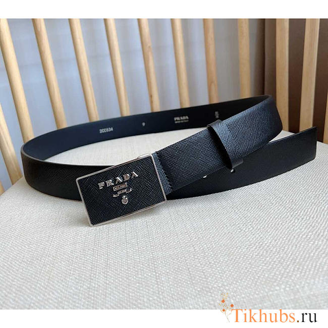 Prada Saffiano Leather Belt Black 3.5cm - 1