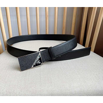 Prada Saffiano Leather Belt With Triangle Logo Black 3.3cm