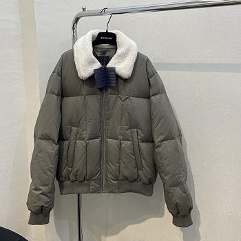 Prada Cropped Technical Cotton Down Jacket Forest Green