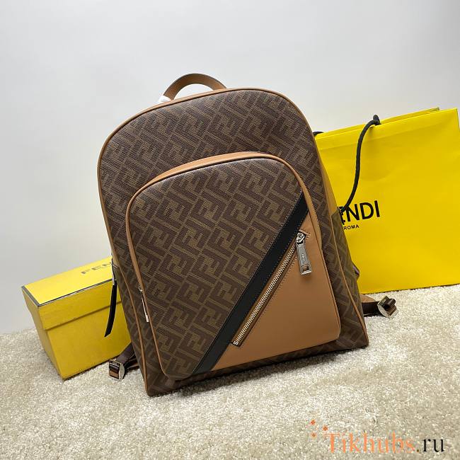 Fendi Backpack Chiodo Diagonal Brown 43x14x33cm - 1