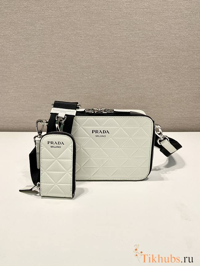Prada Brique Brushed Leather Bag With Triangle Motif White 19x12x5cm - 1