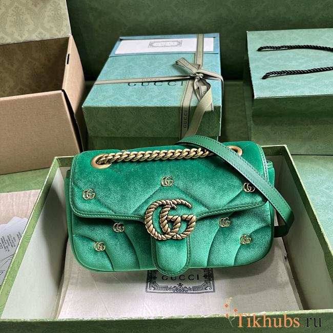 Gucci GG Marmont Mini Shoulder Bag Green Velvet 22x13x6cm - 1