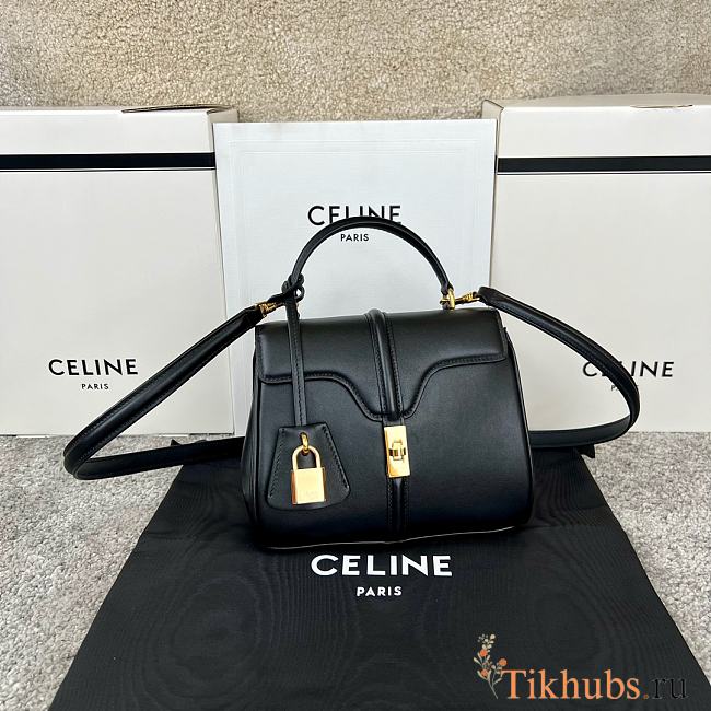 Celine Mini 16 Satinated Calfskin Black 18.5x15.5x9cm - 1