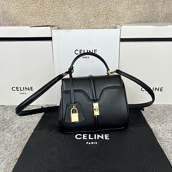 Celine Mini 16 Satinated Calfskin Black 18.5x15.5x9cm