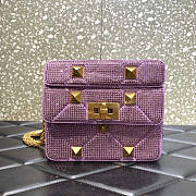 Valentino Small Garavani Roman Stud Rhinestone Shoulder Bag Purple 19x13x6cm - 1