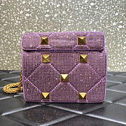 Valentino Small Garavani Roman Stud Rhinestone Shoulder Bag Purple 19x13x6cm - 4