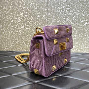 Valentino Small Garavani Roman Stud Rhinestone Shoulder Bag Purple 19x13x6cm - 3