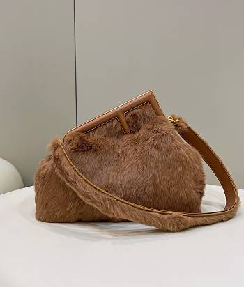 Fendi First Brown Shearling Bag 32.5x15x23.5cm