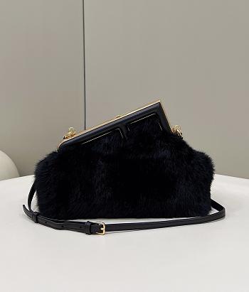 Fendi Small First Black Shearling Bag 26x9.5x18cm