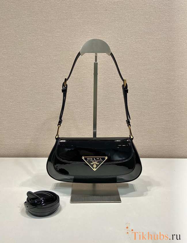 Prada Brushed Patent Shoulder Bag Black 24x11x4cm - 1