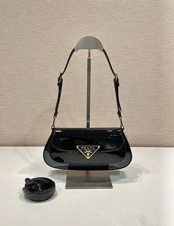 Prada Brushed Patent Shoulder Bag Black 24x11x4cm