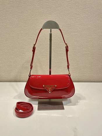 Prada Brushed Patent Shoulder Bag Red 24x11x4cm