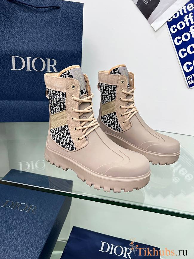 Dior Lace Up Garden Jacquard Beige Black Boot - 1