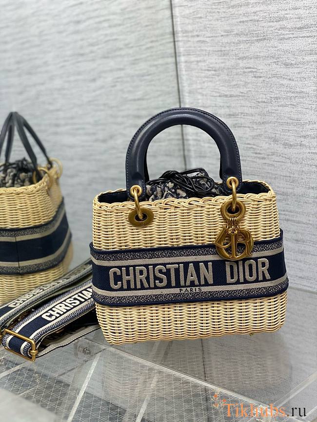 Dior Lady Bag Natural Wicker and Blue 24 x 20 x 11 cm - 1