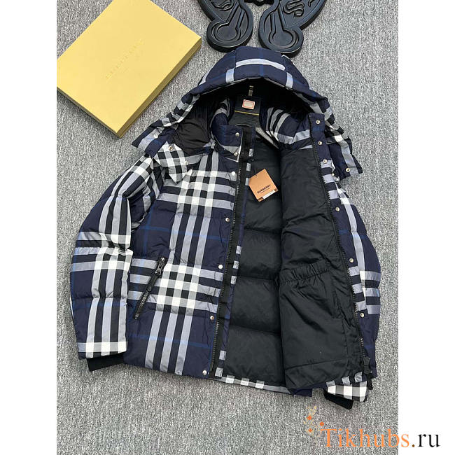 Burberry Plaid Down Jacket White/Dark Charcoal Blue - 1