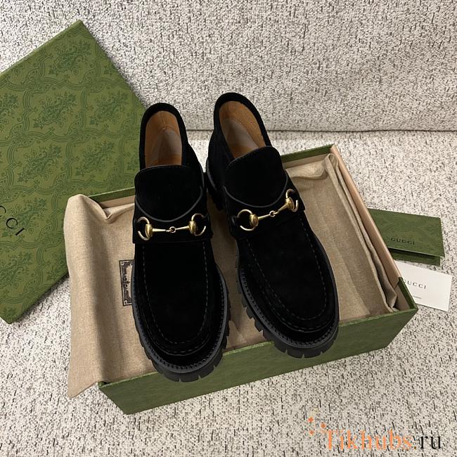 Gucci Suede Black Horsebit Loafer Platform - 1