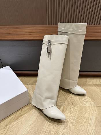 Givenchy Shark Lock Leather Knee-high White Boots