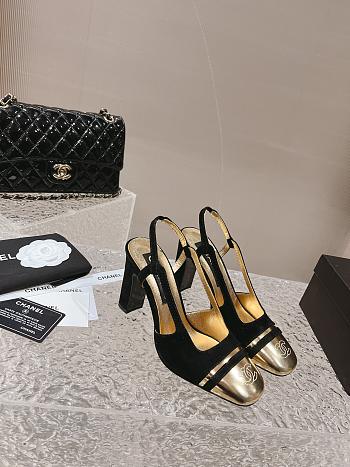Chanel Slingback Black Gold Heel 10cm