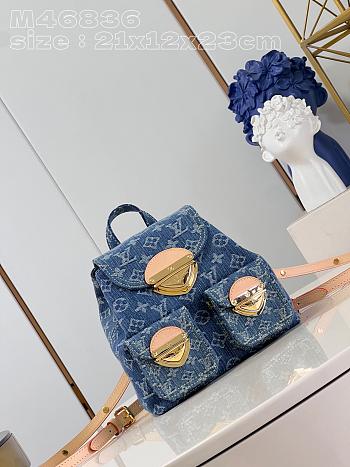 Louis Vuitton LV Backpack Blue Denim 21x12x23cm