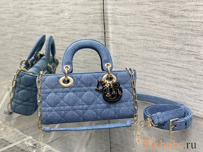 Dior Small Lady D-JOY Blue Cannage Denim 22 x 12 x 5cm - 1