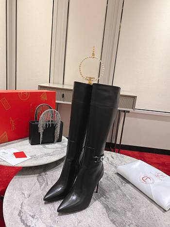 Christian Louboutin Lock Kate Botta Leather Red Sole Boots Black 10cm