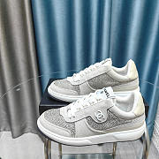 Chanel CC 23C Silver Grey Crystals CC Logo Suede Sneakers - 3