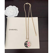 Chanel Pendant Necklace Metal Gold Black And Pink - 4
