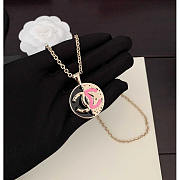 Chanel Pendant Necklace Metal Gold Black And Pink - 3