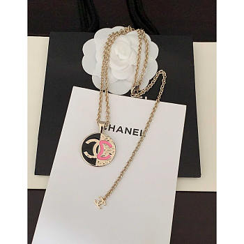 Chanel Pendant Necklace Metal Gold Black And Pink