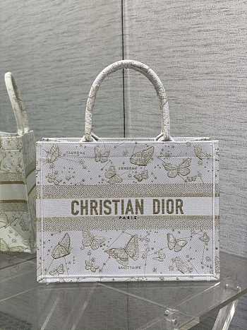 Dior Medium Book Tote Gold Tone and White Butterfly 36 x 27.5 x 16.5 cm