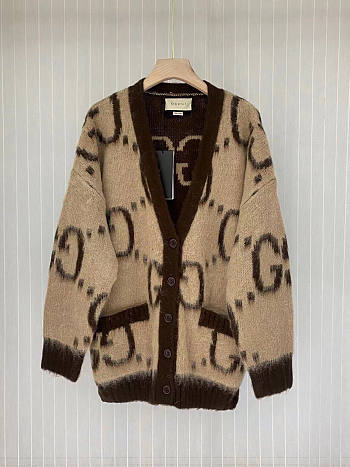 Gucci Reversible GG Mohair Wool Cardigan Beige Brown